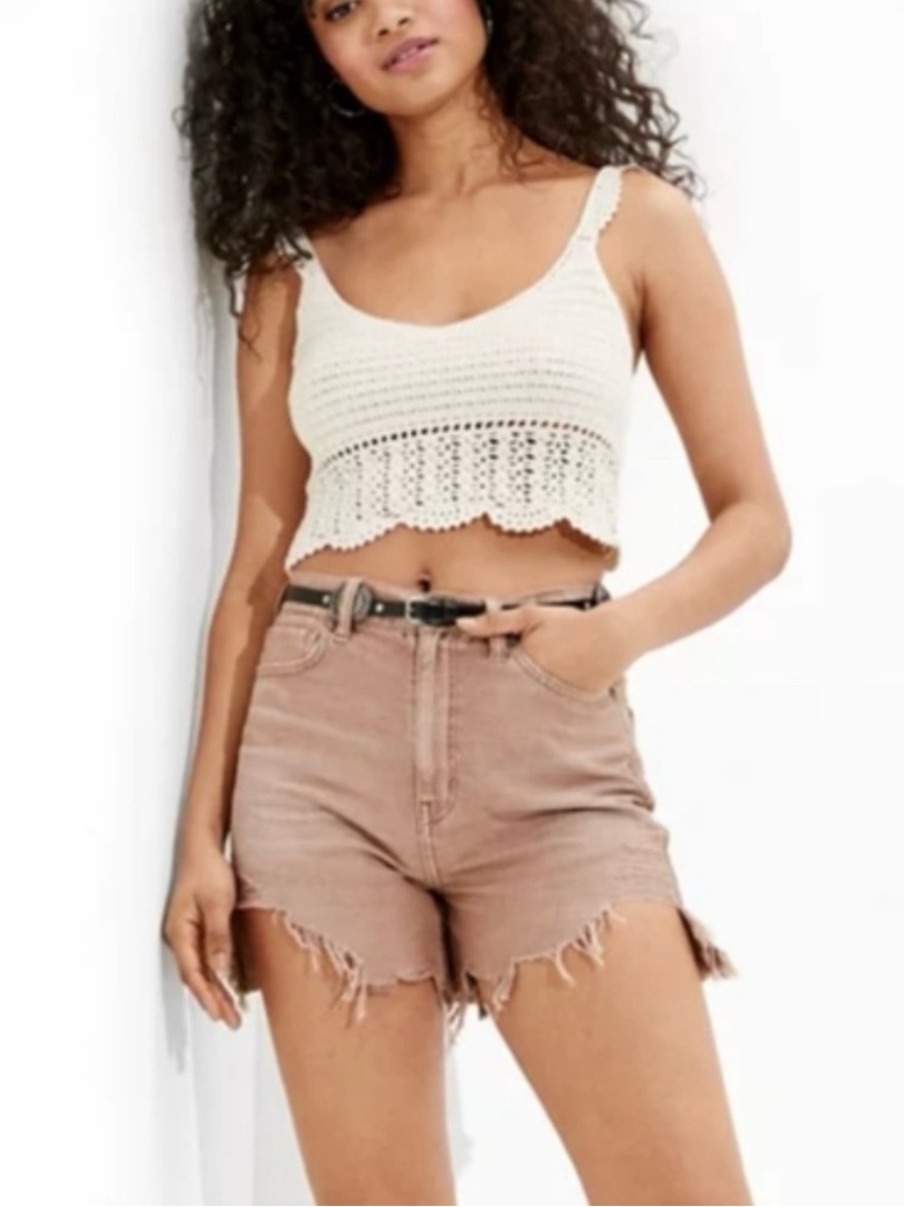 AMERICAN EAGLE AE Highest Rise Mom Tan Distressed Denim Shorts Size 8